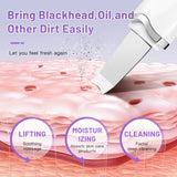 Woman using ultrasonic face spatula